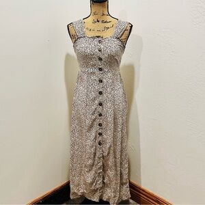 Women Japna Tan Leopard Print Button Down Midi Summer Dress Size M